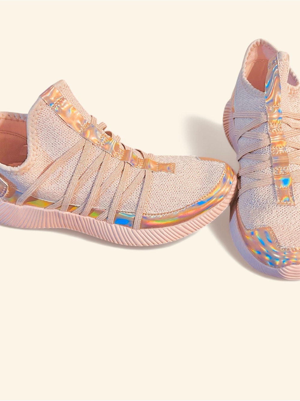 Womens Knit Sneakers with Iridescent Trim - Mauve Pink